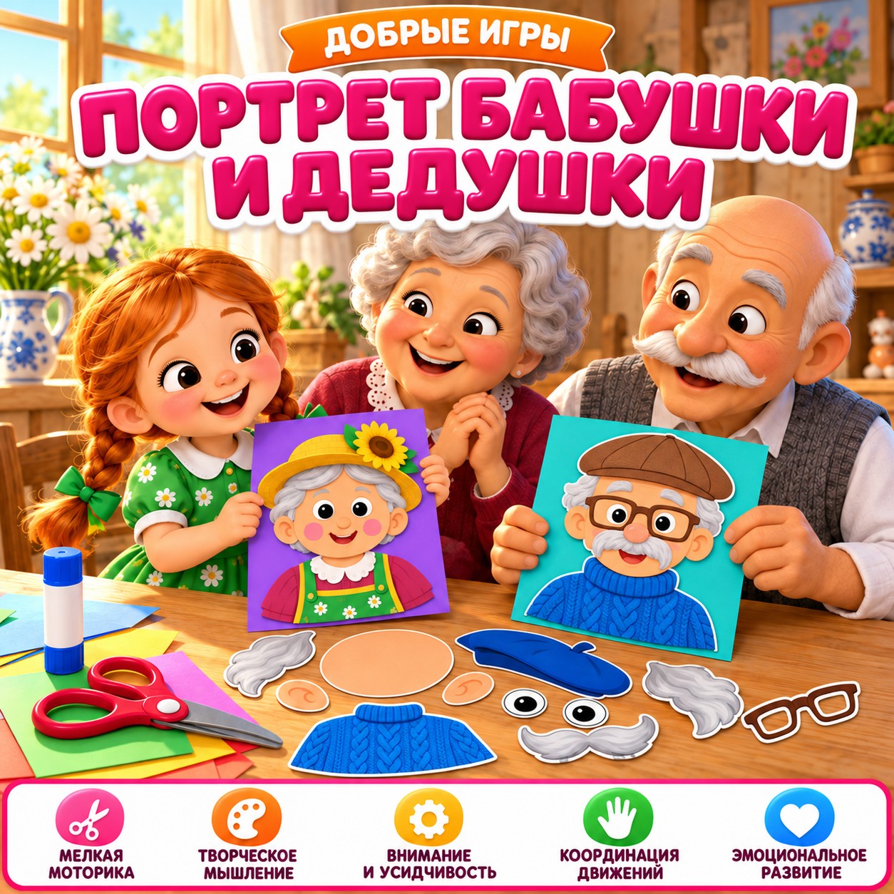 ПОРТРЕТ БАБУШКИ И ДЕДУШКИ АППЛИКАЦИЯ — 4-5 лет, 5-7 лет, бабушки и дедушки — скачать для детского сада