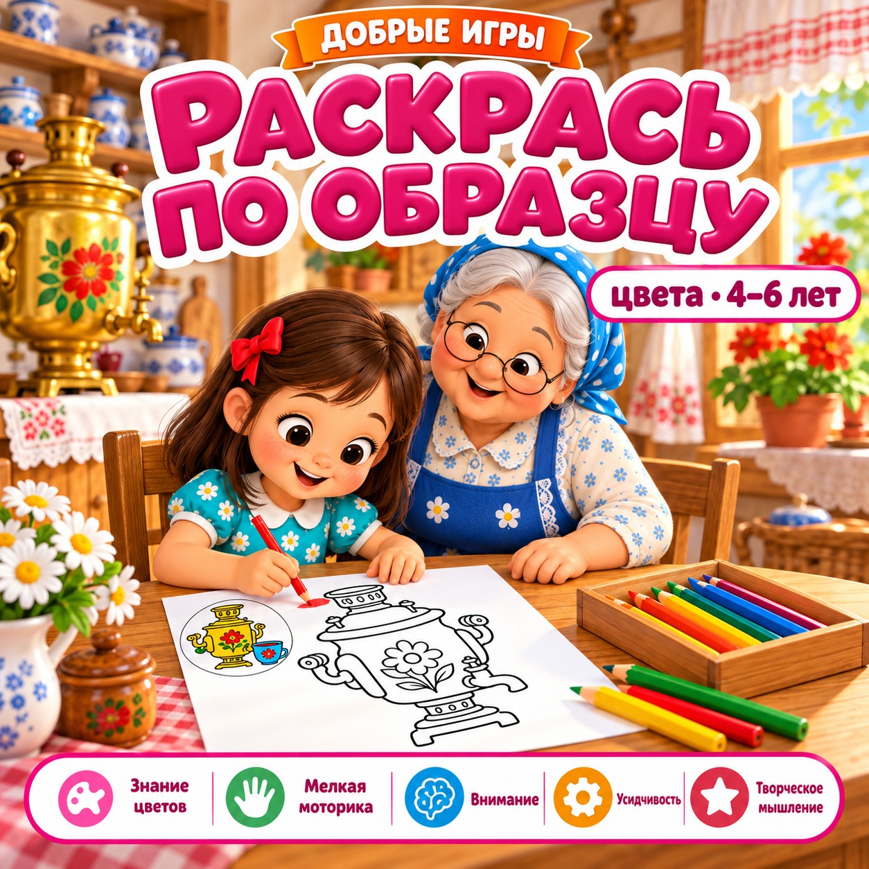 РАСКРАСЬ ПО ОБРАЗЦУ У БАБУШКИ — раскраски, 4-5 лет, 5-7 лет — скачать для детского сада