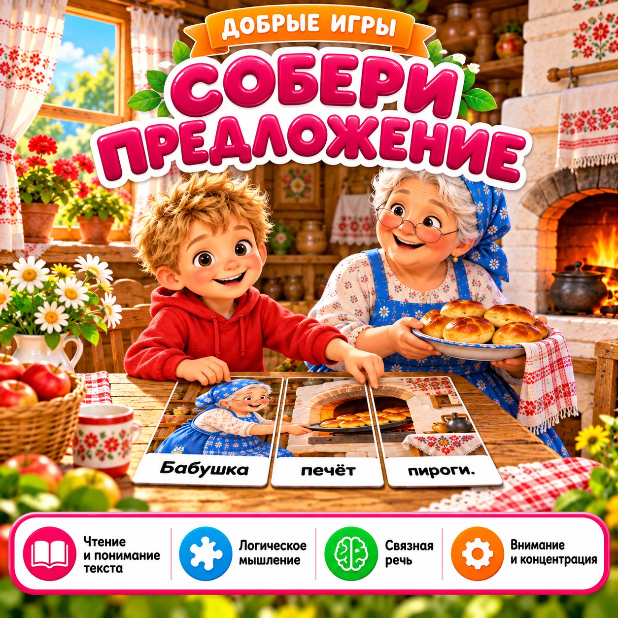 СОБЕРИ ПРЕДЛОЖЕНИЕ У БАБУШКИ — 4-5 лет, 5-7 лет, бабушки и дедушки — скачать для детского сада