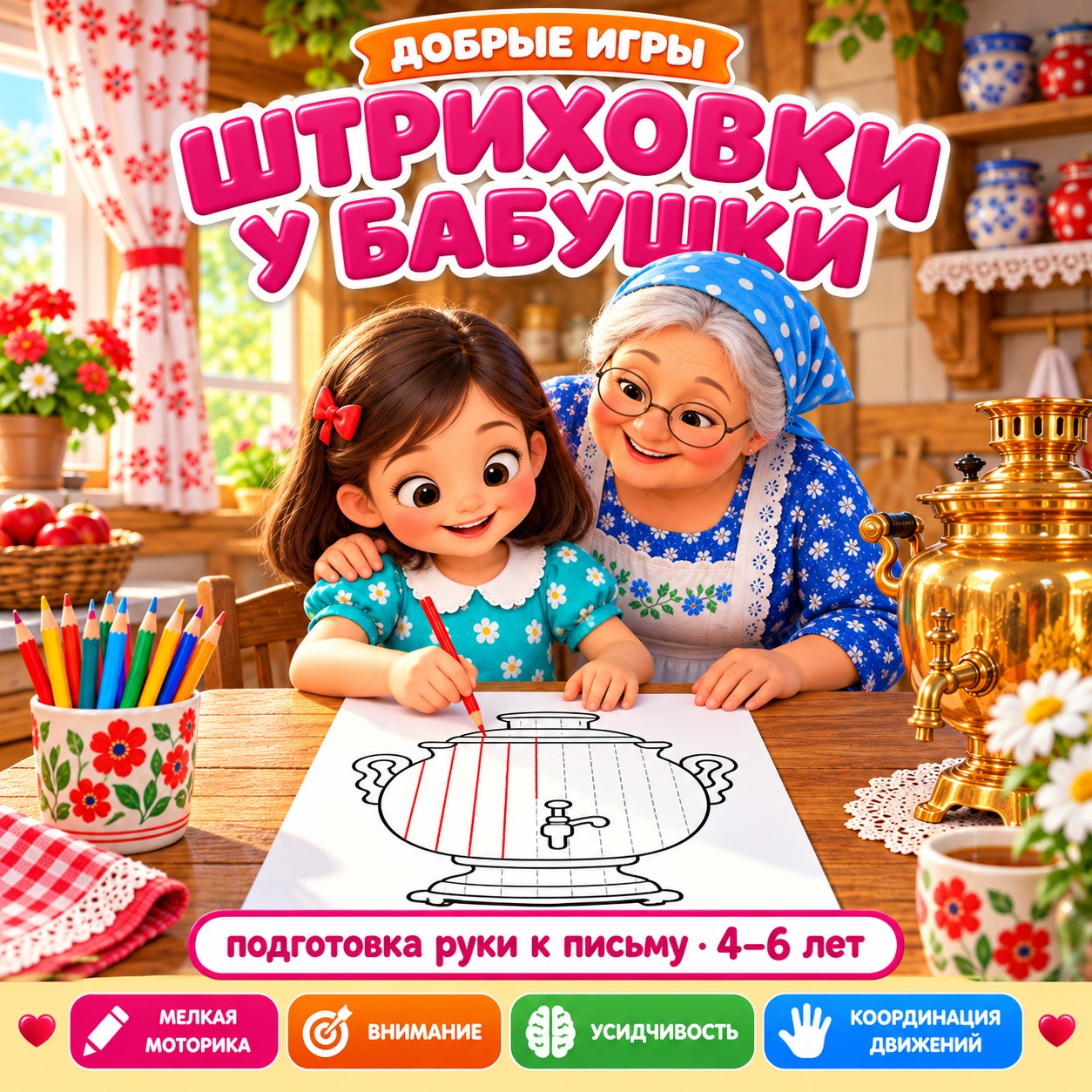 ШТРИХОВКИ У БАБУШКИ — 4-5 лет, 5-7 лет, бабушки и дедушки — скачать для детского сада