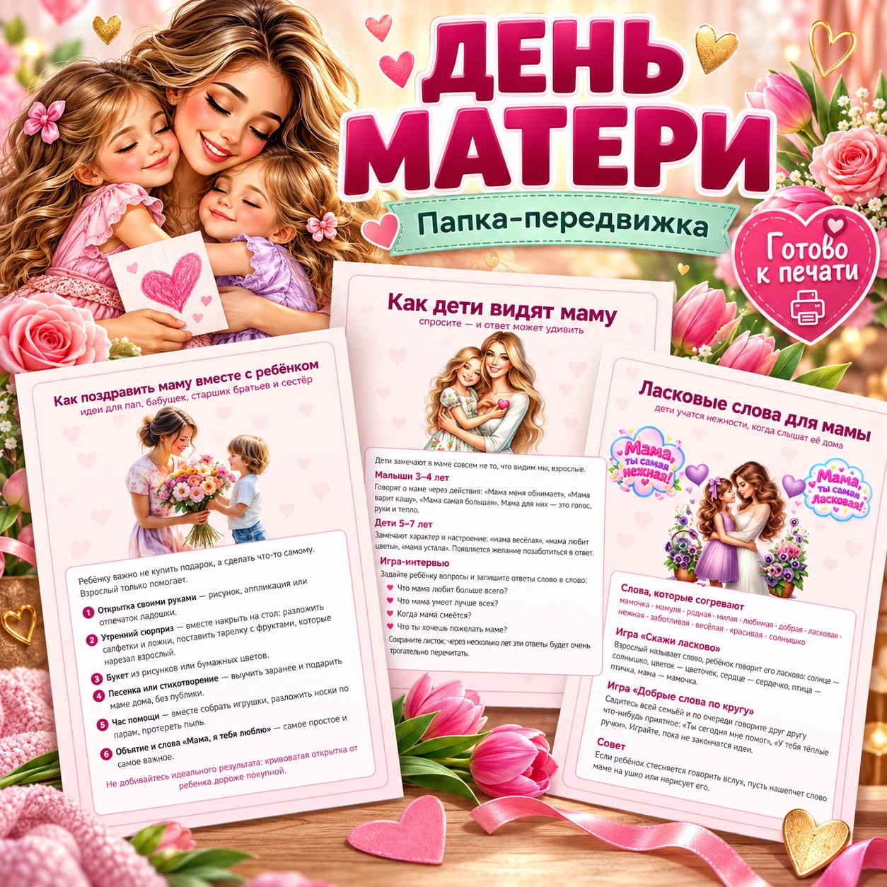 ПАПКА-ПЕРЕДВИЖКА ДЕНЬ МАТЕРИ — папка-передвижка, 4-5 лет, 5-7 лет — скачать для детского сада