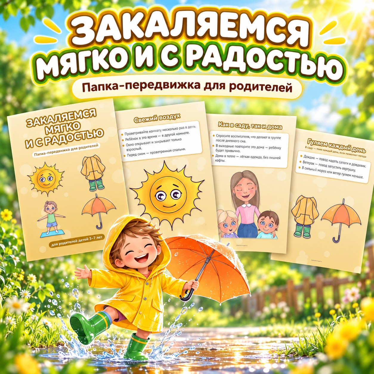 ПАПКА-ПЕРЕДВИЖКА ЗАКАЛЯЕМСЯ МЯГКО И С РАДОСТЬЮ — папка-передвижка, 4-5 лет, 5-7 лет — скачать для детского сада