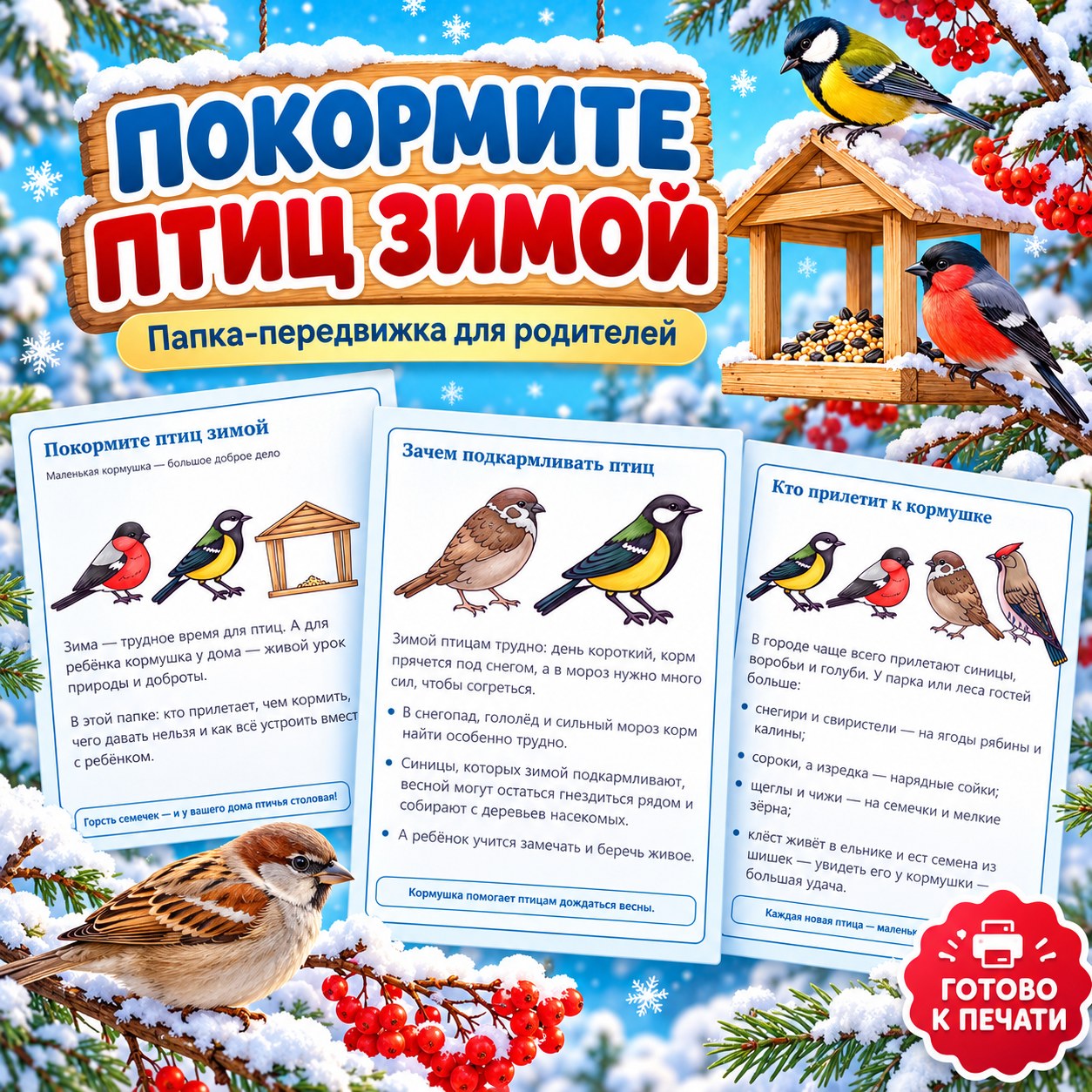 ПАПКА-ПЕРЕДВИЖКА ПОКОРМИТЕ ПТИЦ ЗИМОЙ — зима, папка-передвижка, 4-5 лет — скачать для детского сада