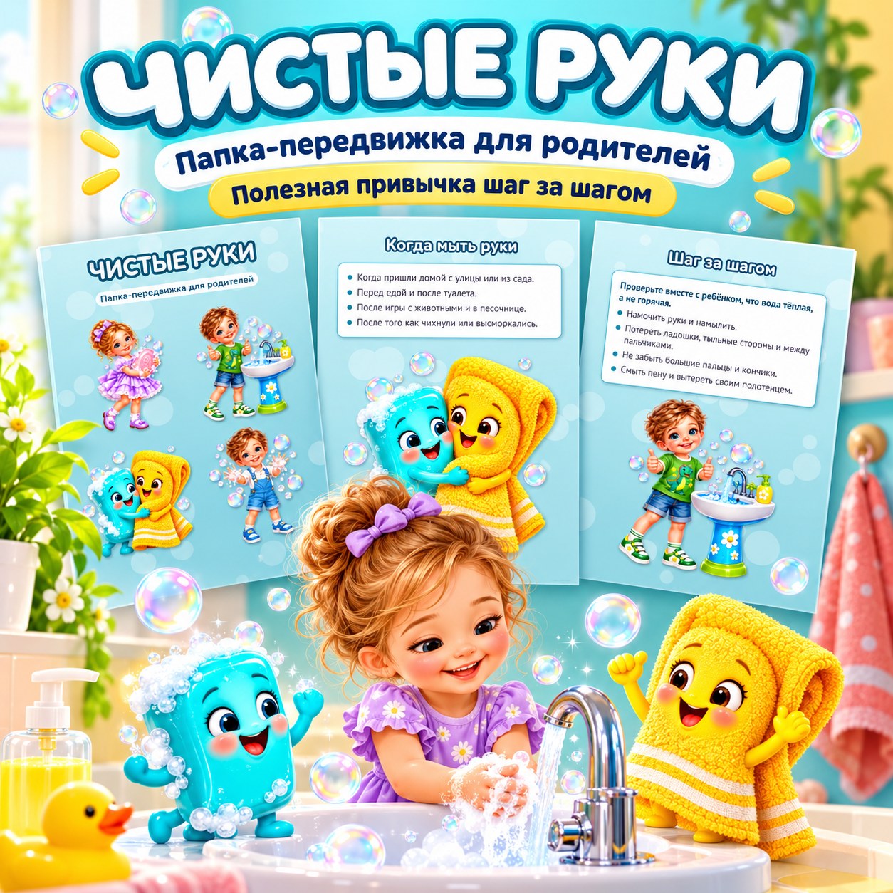 ПАПКА-ПЕРЕДВИЖКА ЧИСТЫЕ РУКИ — папка-передвижка, 4-5 лет, 5-7 лет — скачать для детского сада