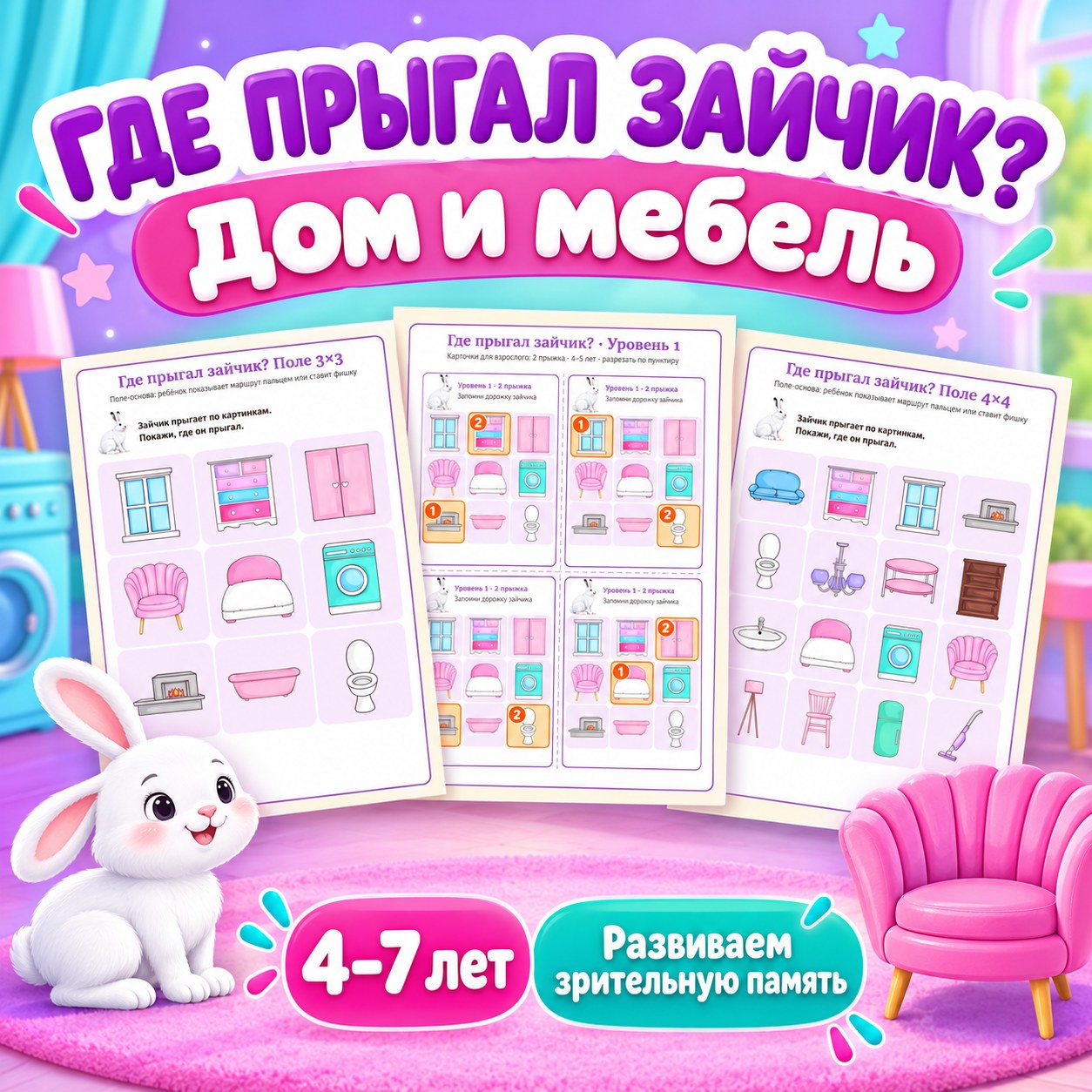 ГДЕ ПРЫГАЛ ЗАЙЧИК ДОМ И МЕБЕЛЬ — 4-5 лет, 5-7 лет — скачать для детского сада