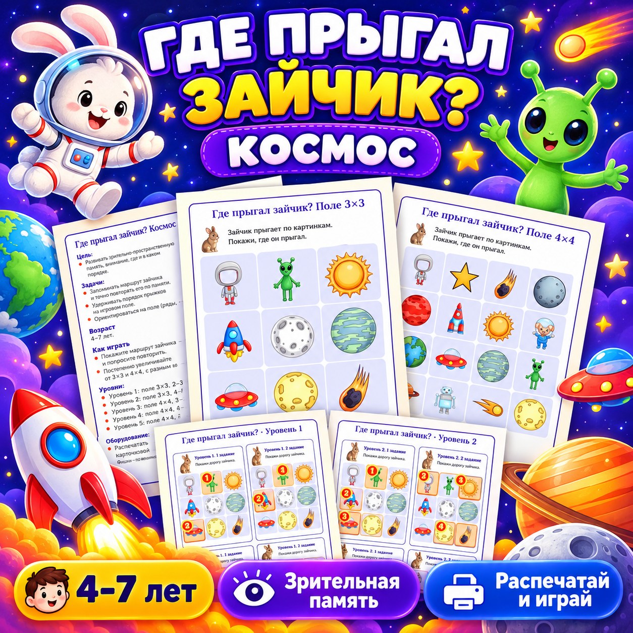 ГДЕ ПРЫГАЛ ЗАЙЧИК КОСМОС — 4-5 лет, 5-7 лет — скачать для детского сада