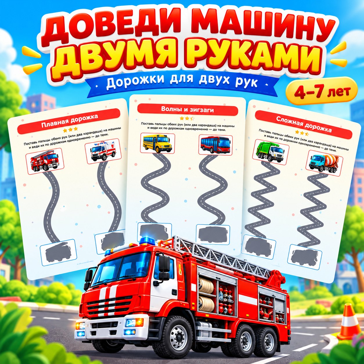 ДВУРУЧНЫЕ ДОРОЖКИ ДОВЕДИ МАШИНУ — 4-5 лет, 5-7 лет — скачать для детского сада