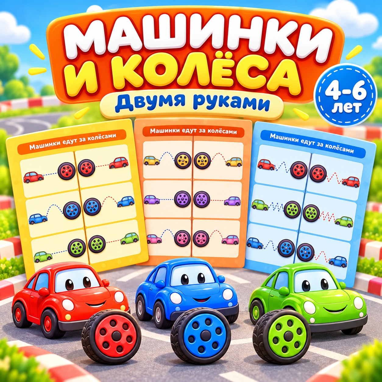 МАШИНКИ И КОЛЁСА ДВУМЯ РУКАМИ — нейроигры, 4-5 лет, 5-7 лет — скачать для детского сада