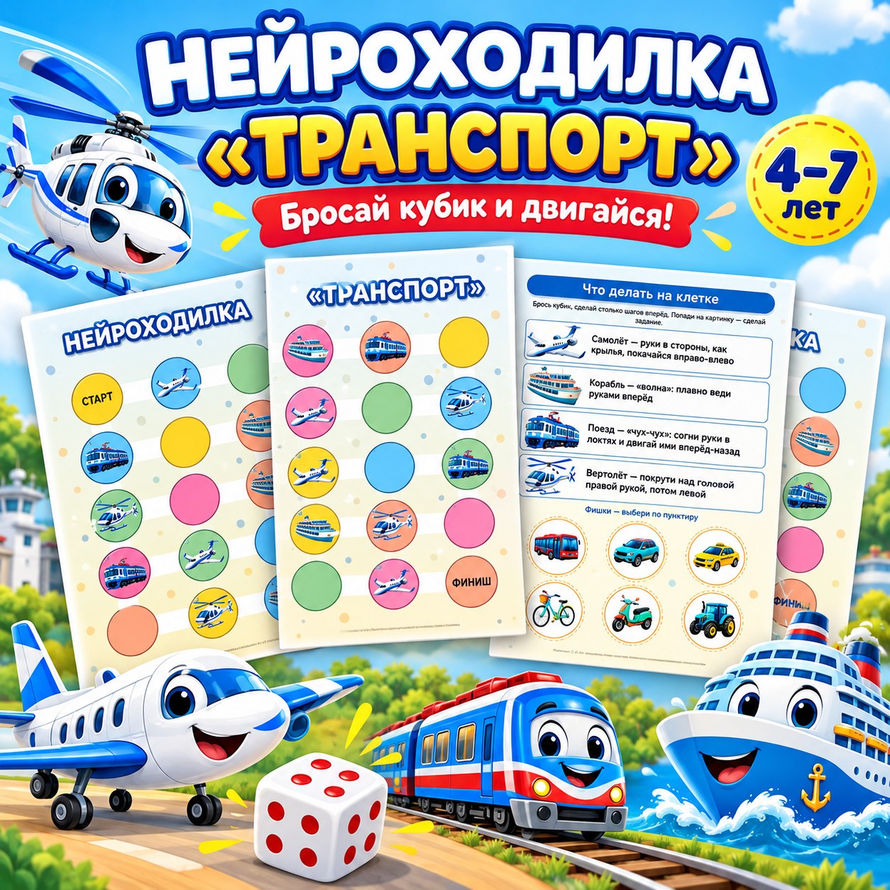 НЕЙРОХОДИЛКА ТРАНСПОРТ — нейроигры, транспорт, 4-5 лет — скачать для детского сада