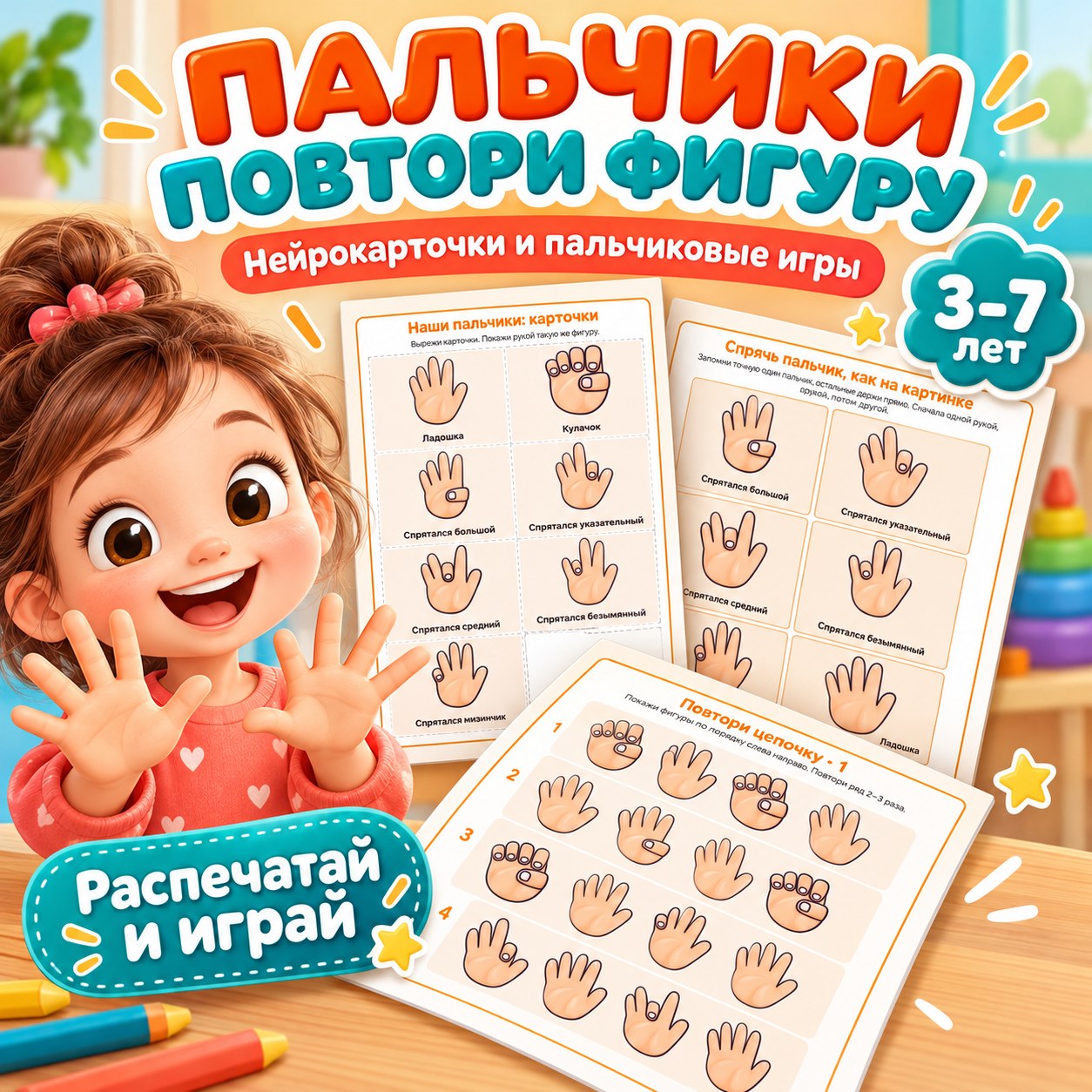 ПАЛЬЧИКИ ПОВТОРИ ФИГУРУ НЕЙРОКАРТОЧКИ И ПАЛЬЧИКОВЫЕ ИГРЫ — нейроигры, мелкая моторика, 4-5 лет — скачать для детского сада