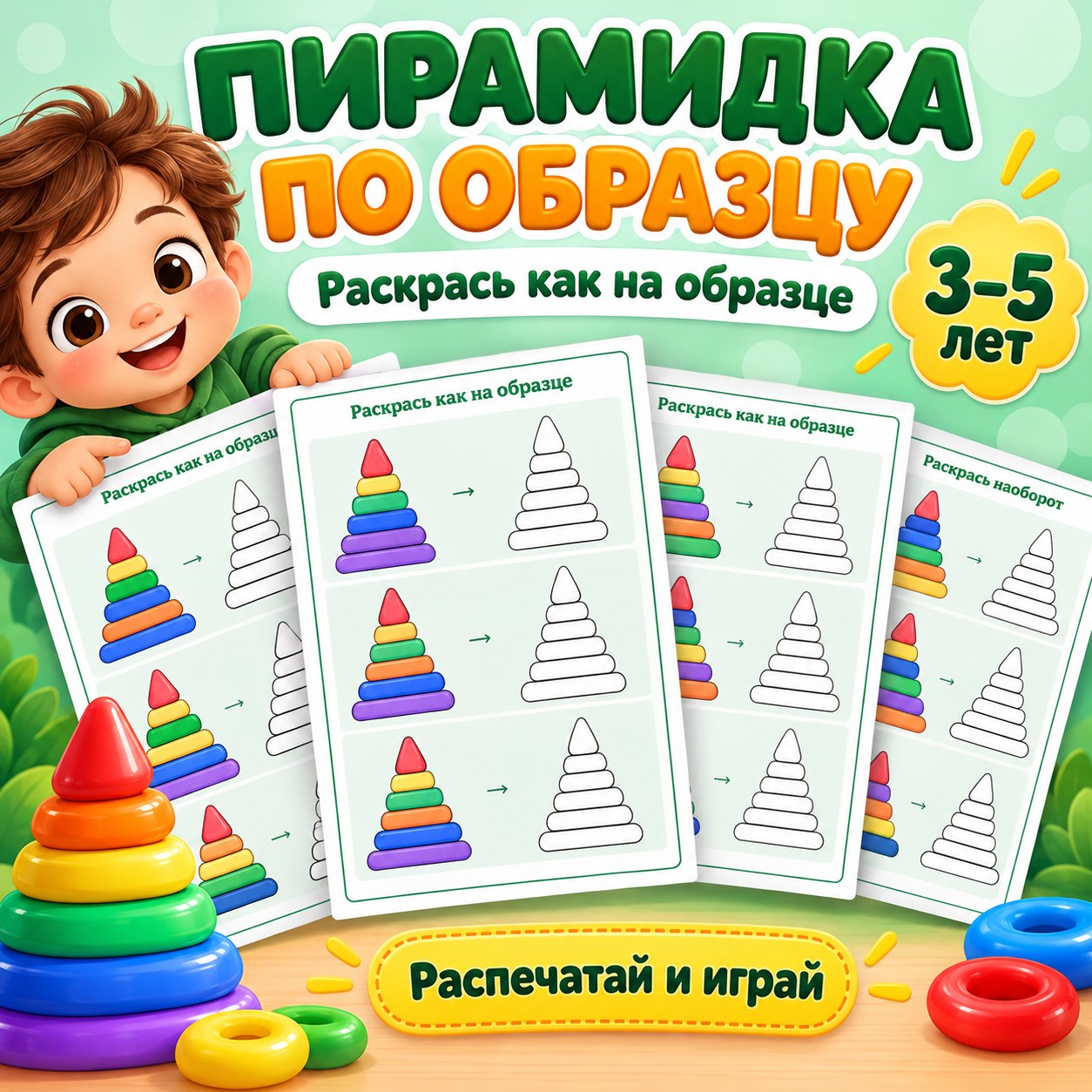 ПИРАМИДКА ПО ОБРАЗЦУ РАСКРАСЬ КАК НА ОБРАЗЦЕ — раскраски, 4-5 лет, 5-7 лет — скачать для детского сада