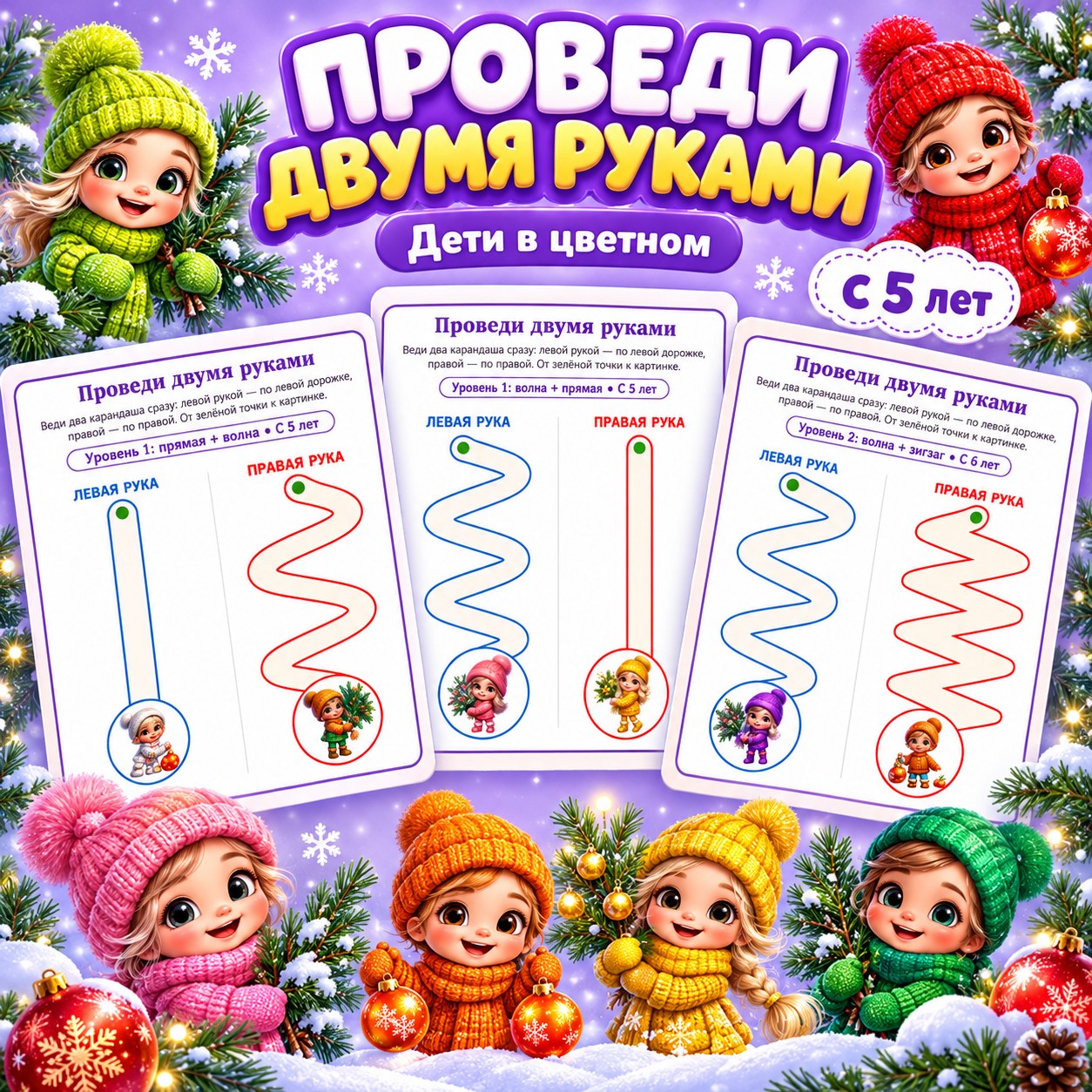 ПРОВЕДИ ДВУМЯ РУКАМИ ДЕТИ В ЦВЕТНОМ — нейроигры, 4-5 лет, 5-7 лет — скачать для детского сада