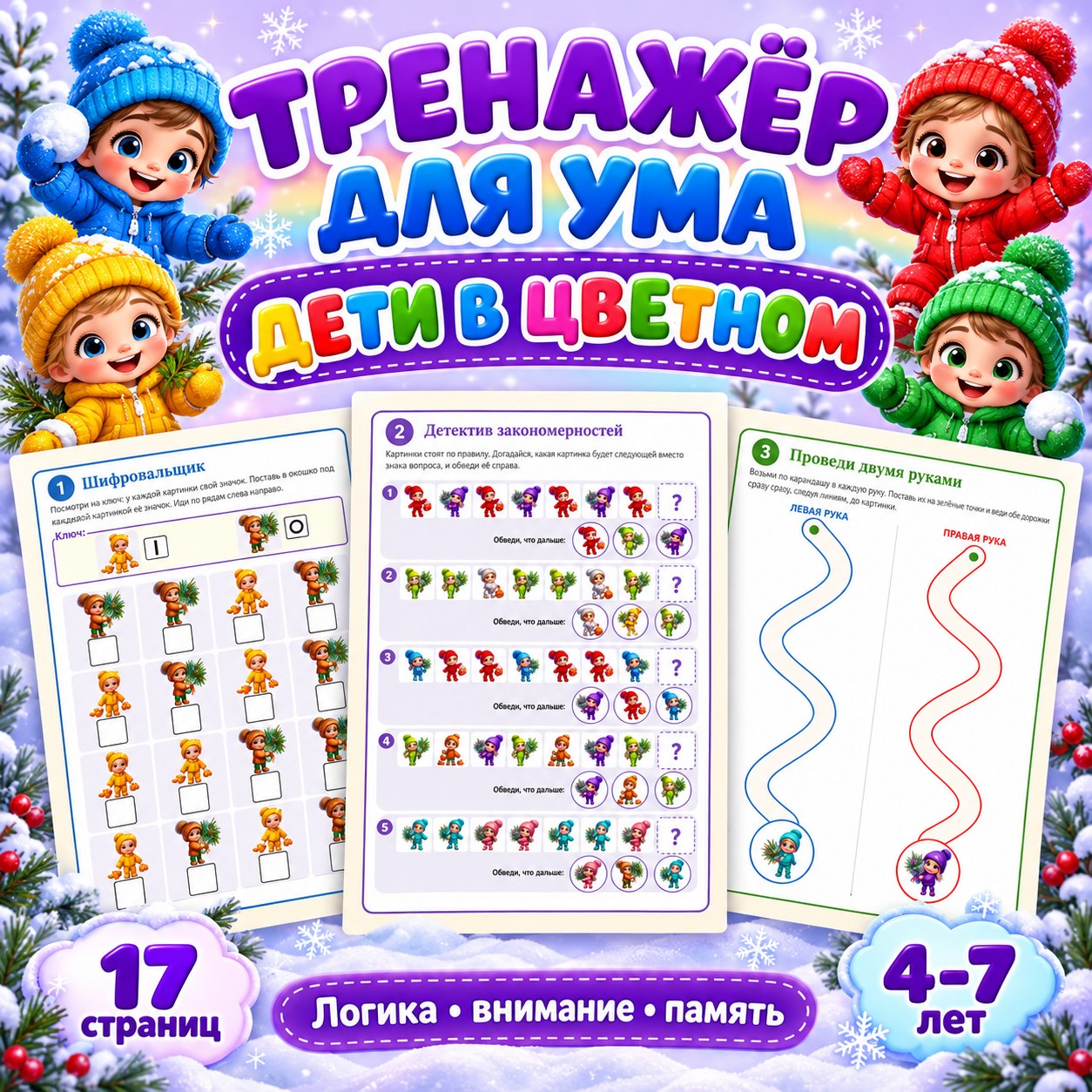 ТРЕНАЖЁР ДЛЯ УМА ДЕТИ В ЦВЕТНОМ — внимание, 4-5 лет, 5-7 лет — скачать для детского сада