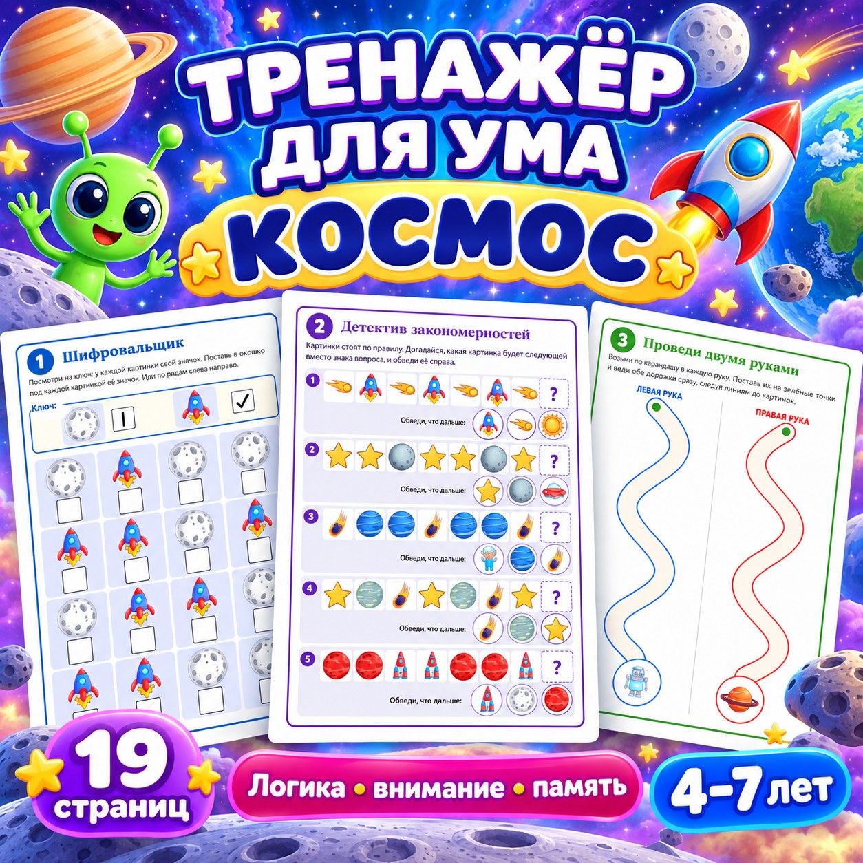 ТРЕНАЖЁР ДЛЯ УМА КОСМОС — внимание, 4-5 лет, 5-7 лет — скачать для детского сада