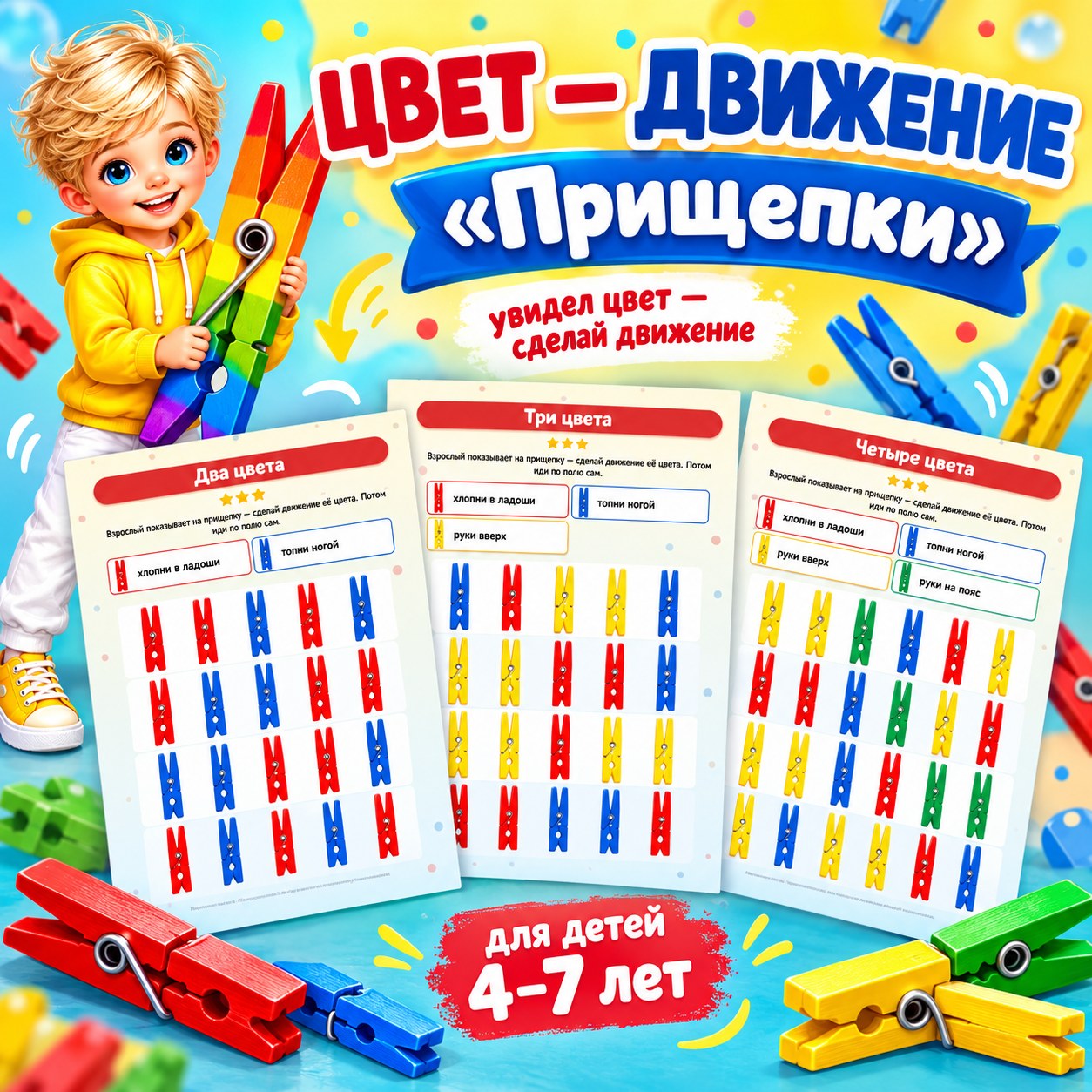 ЦВЕТ — ДВИЖЕНИЕ ПРИЩЕПКИ — 4-5 лет, 5-7 лет — скачать для детского сада
