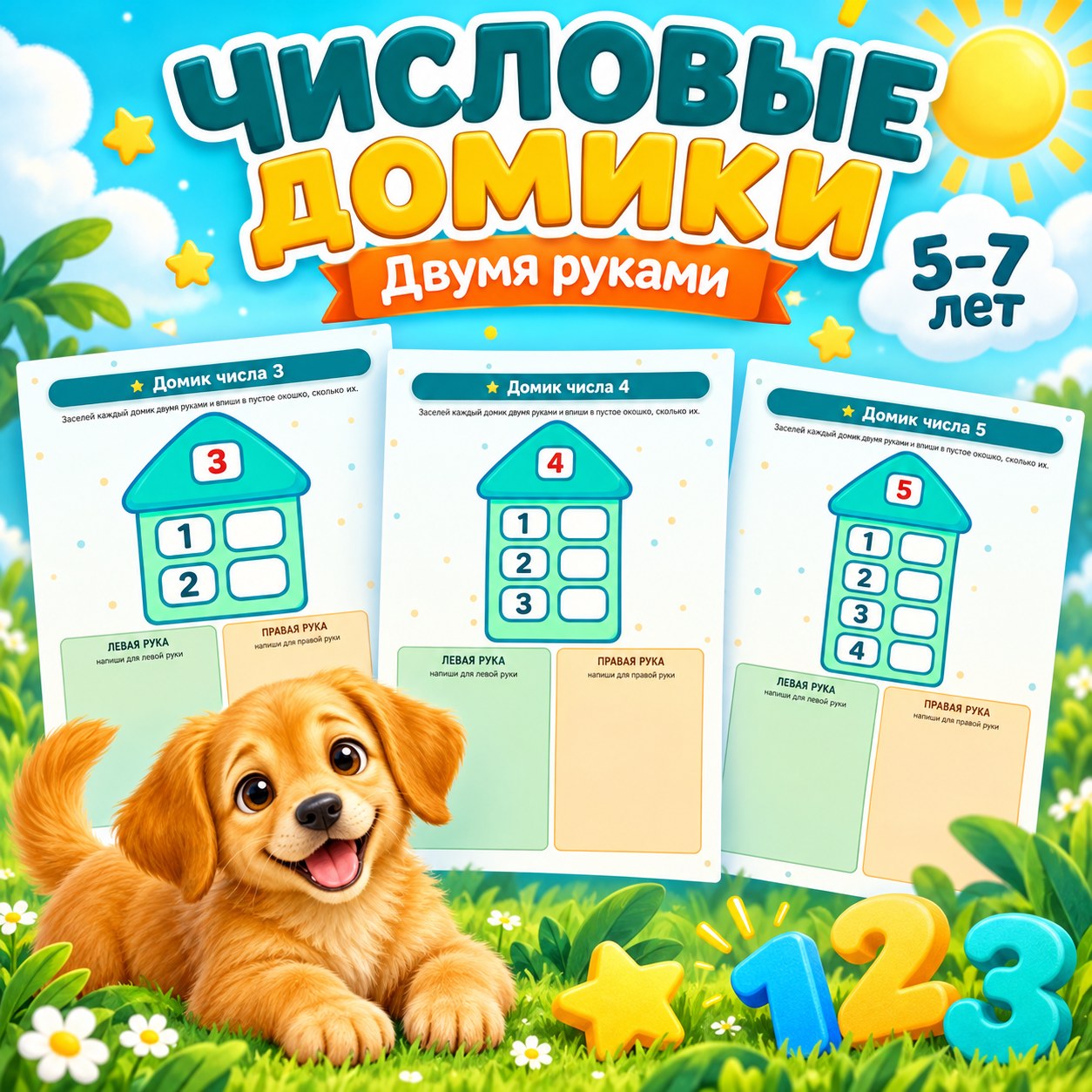 ЧИСЛОВЫЕ ДОМИКИ ДВУМЯ РУКАМИ — нейроигры, 4-5 лет, 5-7 лет — скачать для детского сада
