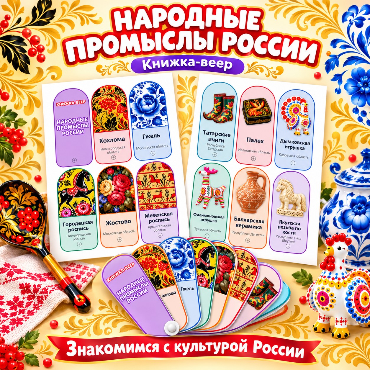 КНИЖКА-ВЕЕР НАРОДНЫЕ ПРОМЫСЛЫ РОССИИ — народы россии, день народного единства, россия — скачать для детского сада