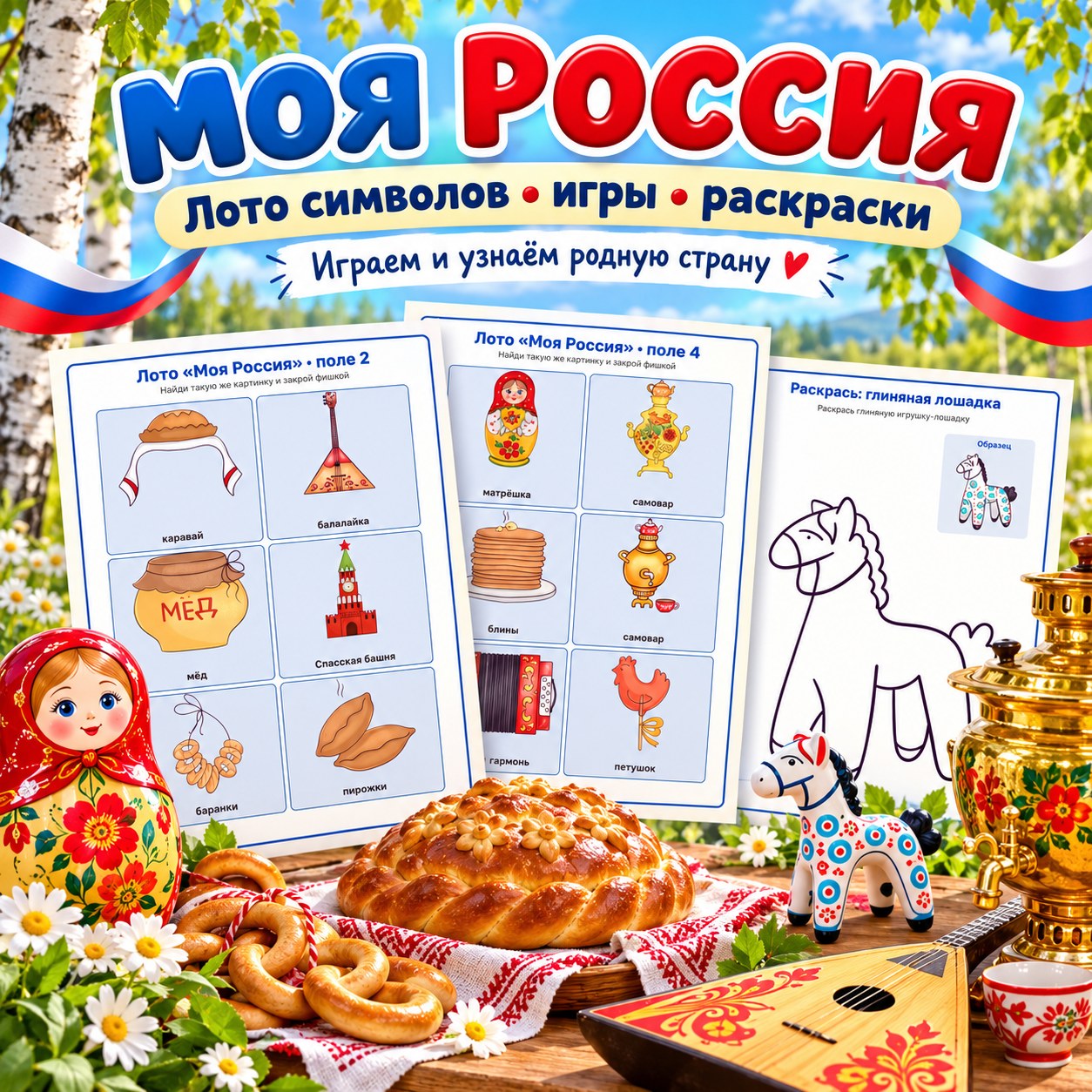 МОЯ РОССИЯ ЛОТО СИМВОЛОВ ЧТО ЛИШНЕЕ РАСКРАСКИ — раскраски, лото, логика — скачать для детского сада
