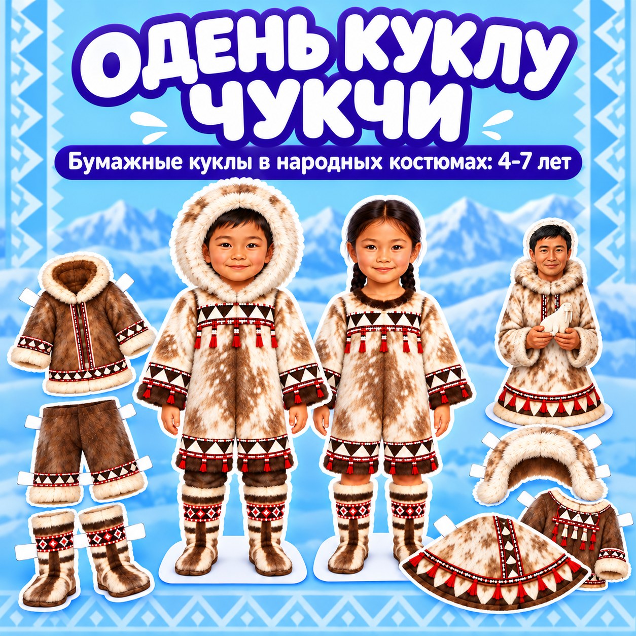 ОДЕНЬ КУКЛУ — ЧУКЧИ — бумажная кукла, 4-5 лет, 5-7 лет — скачать для детского сада