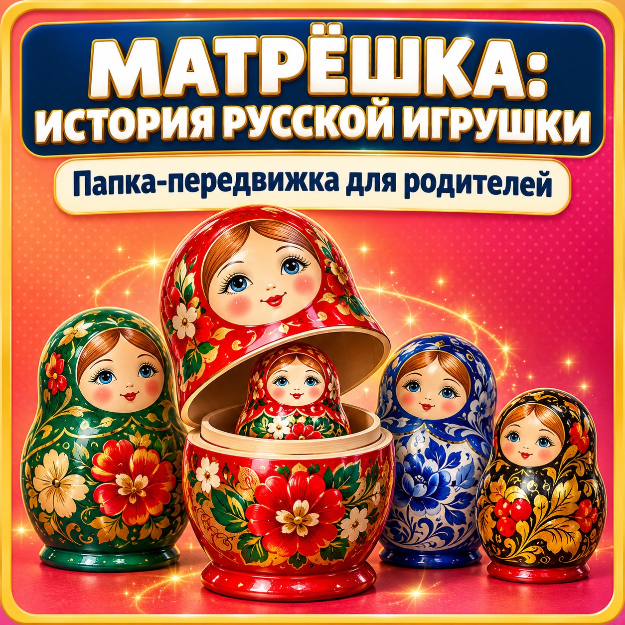 ПАПКА-ПЕРЕДВИЖКА МАТРЁШКА — ИСТОРИЯ РУССКОЙ ИГРУШКИ — матрешка, народные промыслы, папка-передвижка — скачать для детского сада