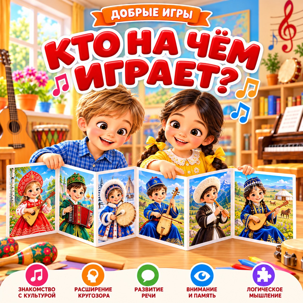КНИЖКА-ГАРМОШКА КТО НА ЧЁМ ИГРАЕТ — 4-5 лет, 5-7 лет — скачать для детского сада