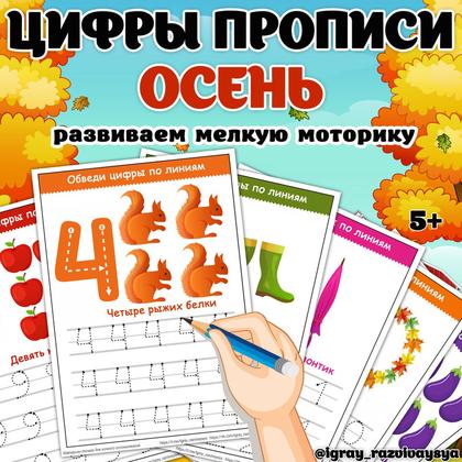 ЦИФРЫ ПРОПИСИ ОСЕНЬ — математика, мелкая моторика, нейро — для детского сада — Играй и Развивайся
