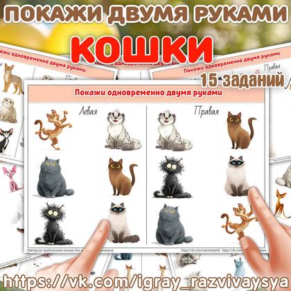ПОКАЖИ ДВУМЯ РУКАМИ КОШКИ — внимание, домашние животные, животные — для детского сада — Играй и Развивайся