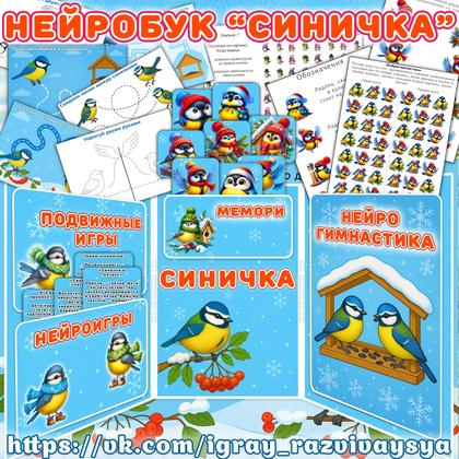 НЕЙРОБУК СИНИЧКА — 1-2 класс, мелкая моторика, мемори — для детского сада — Играй и Развивайся