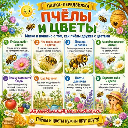 ПАПКА ПЕРЕДВИЖКА ПЧЁЛЫ И ЦВЕТЫ — папка-передвижка, пчелы, природа — для детского сада — Играй и Развивайся