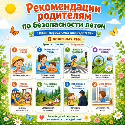 ПАПКА ПЕРЕДВИЖКА РЕКОМЕНДАЦИИ РОДИТЕЛЯМ ПО БЕЗОПАСНОСТИ ЛЕТОМ — безопасность, лето, родителям — для детского сада — Играй ...