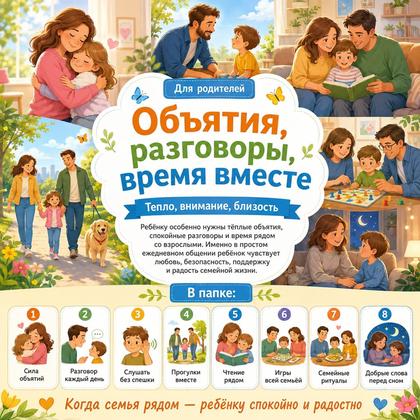 ПАПКА ПЕРЕДВИЖКА ОБЪЯТИЯ РАЗГОВОРЫ ВРЕМЯ ВМЕСТЕ — папка передвижка, родителям, семья — для детского сада — Играй и Развивайся