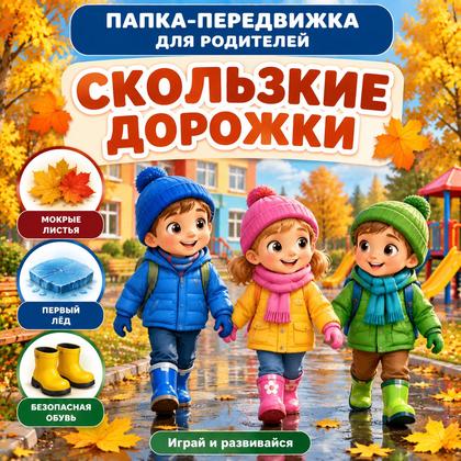 ПАПКА ПЕРЕДВИЖКА СКОЛЬЗКИЕ ДОРОЖКИ — 5-7 лет, папка передвижка, оформление — для детского сада — Играй и Развивайся