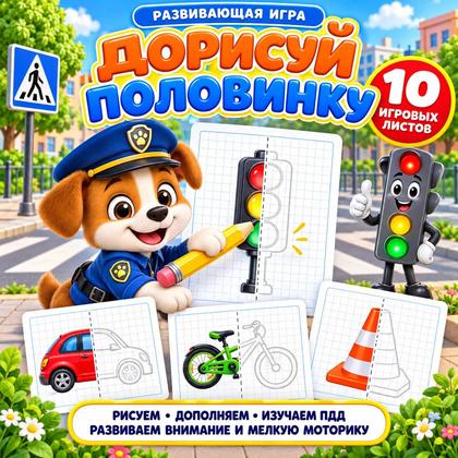 ДОРИСУЙ ПОЛОВИНКУ ПДД — пдд, графомоторика, внимание — для детского сада — Играй и Развивайся