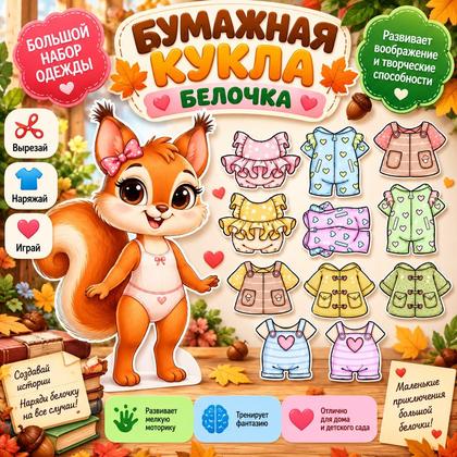 БУМАЖНАЯ КУКЛА БЕЛОЧКА — бумажная кукла, одежда, мелкая моторика — для детского сада — Играй и Развивайся