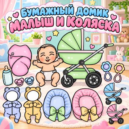 БУМАЖНЫЙ ДОМИК. МАЛЫШ И КОЛЯСКА — бумажные куклы, сюжетно-ролевая игра, вырезание — для детского сада — Играй и Развивайся