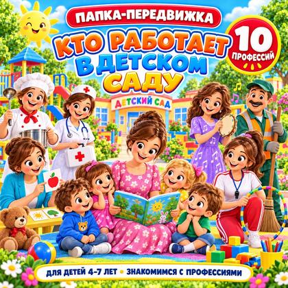 ПАПКА ПЕРЕДВИЖКА КТО РАБОТАЕТ В ДЕТСКОМ САДУ — день воспитателя, папка передвижка, профессии — для детского сада — Играй и...
