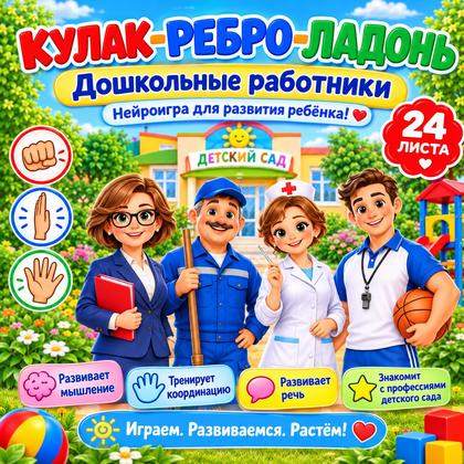 КУЛАК — РЕБРО — ЛАДОНЬ. ДОШКОЛЬНЫЕ РАБОТНИКИ 2 — нейрогимнастика, профессии, детский сад — для детского сада — Играй и Раз...