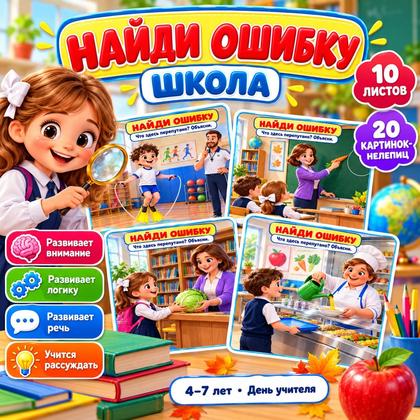 НАЙДИ ОШИБКУ ШКОЛА — школа, день учителя, внимание — для детского сада — Играй и Развивайся