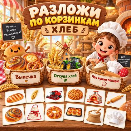 РАЗЛОЖИ ПО КОРЗИНКАМ. ДЕНЬ ХЛЕБА — день хлеба, хлеб, логика — для детского сада — Играй и Развивайся
