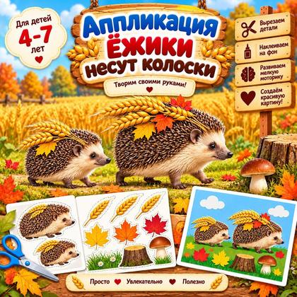 АППЛИКАЦИЯ «ЁЖИКИ НЕСУТ КОЛОСКИ»