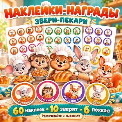 НАКЛЕЙКИ-НАГРАДЫ ЗВЕРИ-ПЕКАРИ