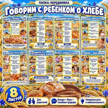 ПАПКА-ПЕРЕДВИЖКА ГОВОРИМ С РЕБЁНКОМ О ХЛЕБЕ — день хлеба, хлеб, папка передвижка — для детского сада — Играй и Развивайся