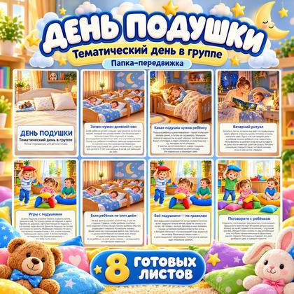 ПАПКА ПЕРЕДВИЖКА ДЕНЬ ПОДУШКИ — папка передвижка, папки передвижки, родителям — для детского сада — Играй и Развивайся