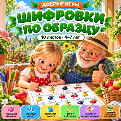 ШИФРОВКИ ПО ОБРАЗЦУ УРОЖАЙ — овощи, фрукты, ягоды — для детского сада — Играй и Развивайся