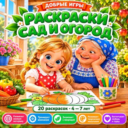 РАСКРАСКИ САД И ОГОРОД — овощи, фрукты, ягоды — для детского сада — Играй и Развивайся