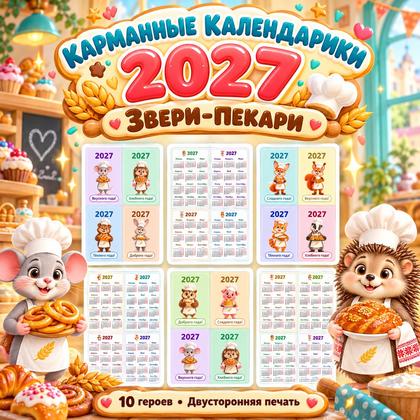 КАРМАННЫЕ КАЛЕНДАРИКИ 2027 ЗВЕРИ-ПЕКАРИ