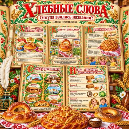 ПАПКА-ПЕРЕДВИЖКА ХЛЕБНОЕ СЛОВО ОТКУДА ПРИШЛИ КАРАВАЙ, КАЛАЧ И БУЛКА