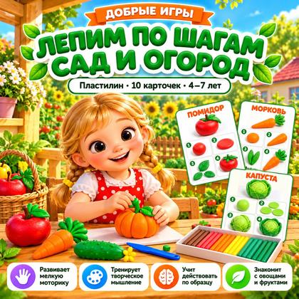 ЛЕПИМ ПО ШАГАМ САД И ОГОРОД — овощи, фрукты, ягоды — для детского сада — Играй и Развивайся