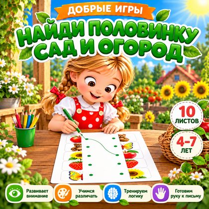 НАЙДИ ПОЛОВИНКУ САД И ОГОРОД — овощи, фрукты, ягоды — для детского сада — Играй и Развивайся