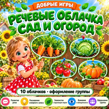 РЕЧЕВЫЕ ОБЛАКА САД И ОГОРОД — овощи, фрукты, ягоды — для детского сада — Играй и Развивайся